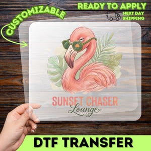 Sunset Chaser Lounge Flamingo Heat Transfer, Tropical Summer Vibes Iron-On Decal, Watercolor Beach Vacation Apparel, Ready to Press Gift