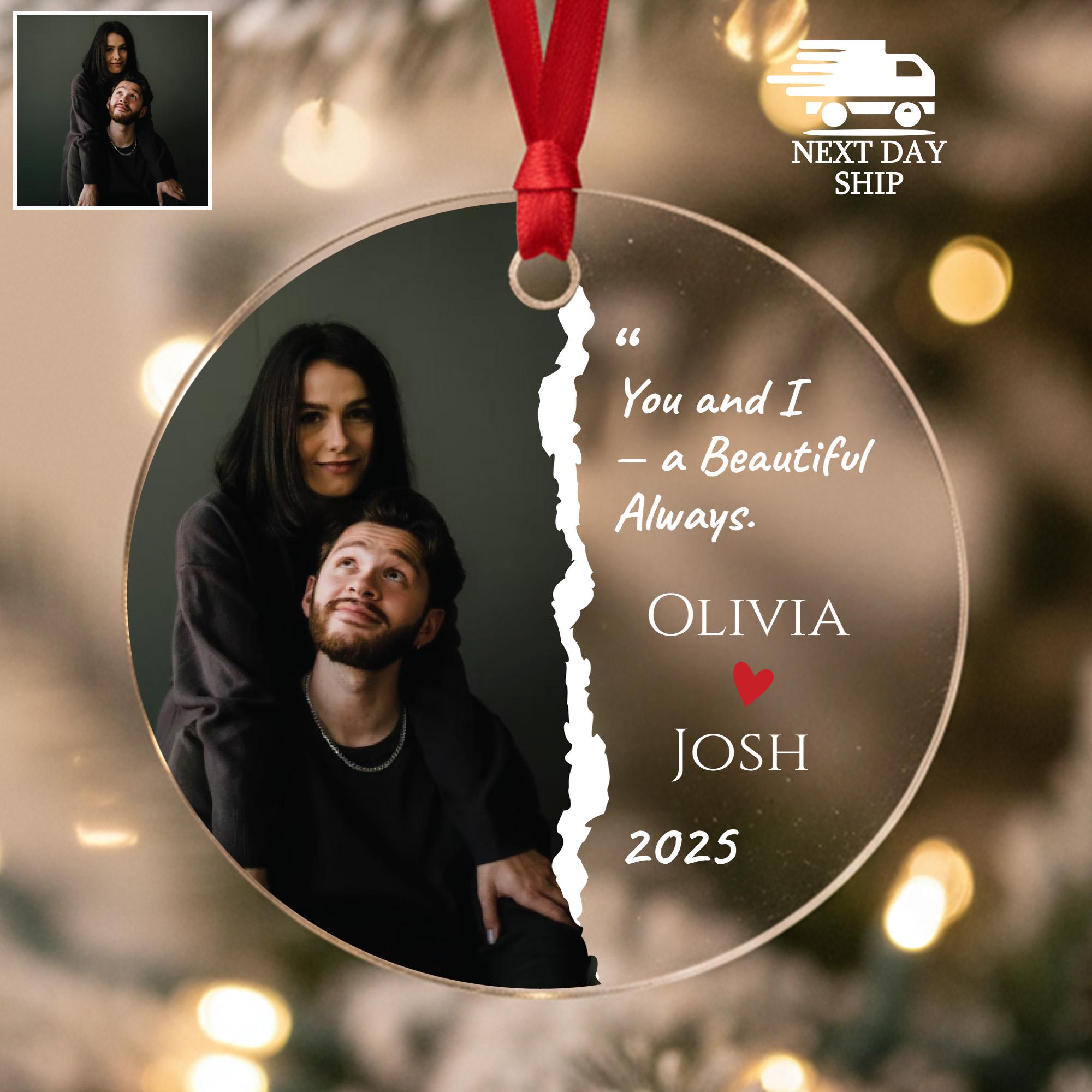 Personalized Photo Ornament – Custom Couple Keepsake, Anniversary Gift