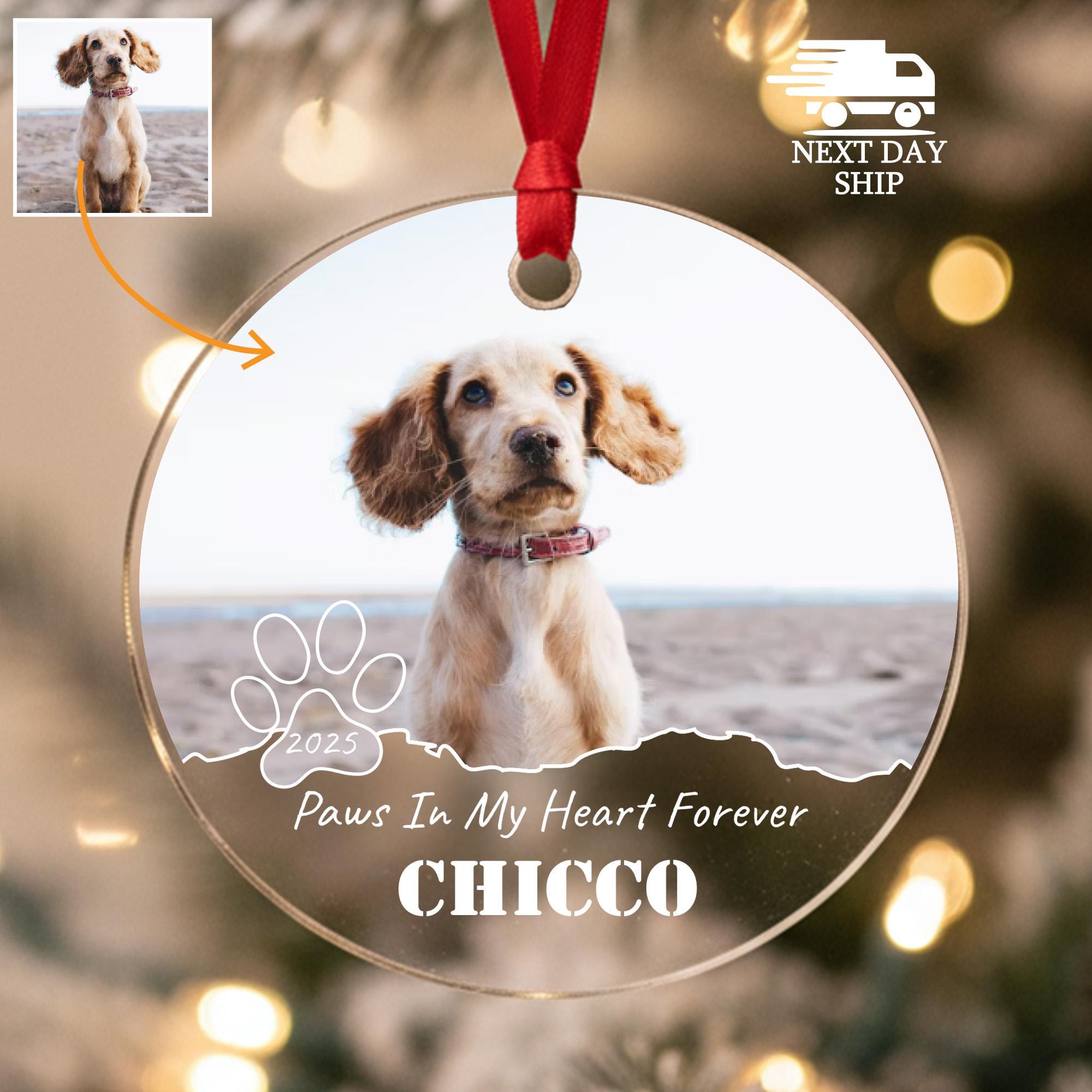 Custom Pet Photo Memorial Ornament – Dog Loss Gift, Rainbow Bridge Keepsake