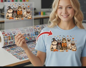 Halloween Cat DTF Transfer, Ready To Press, Cute Halloween Cats, Witch Vampire Pumpkin Cat, Funny Halloween Season Kittens DTF