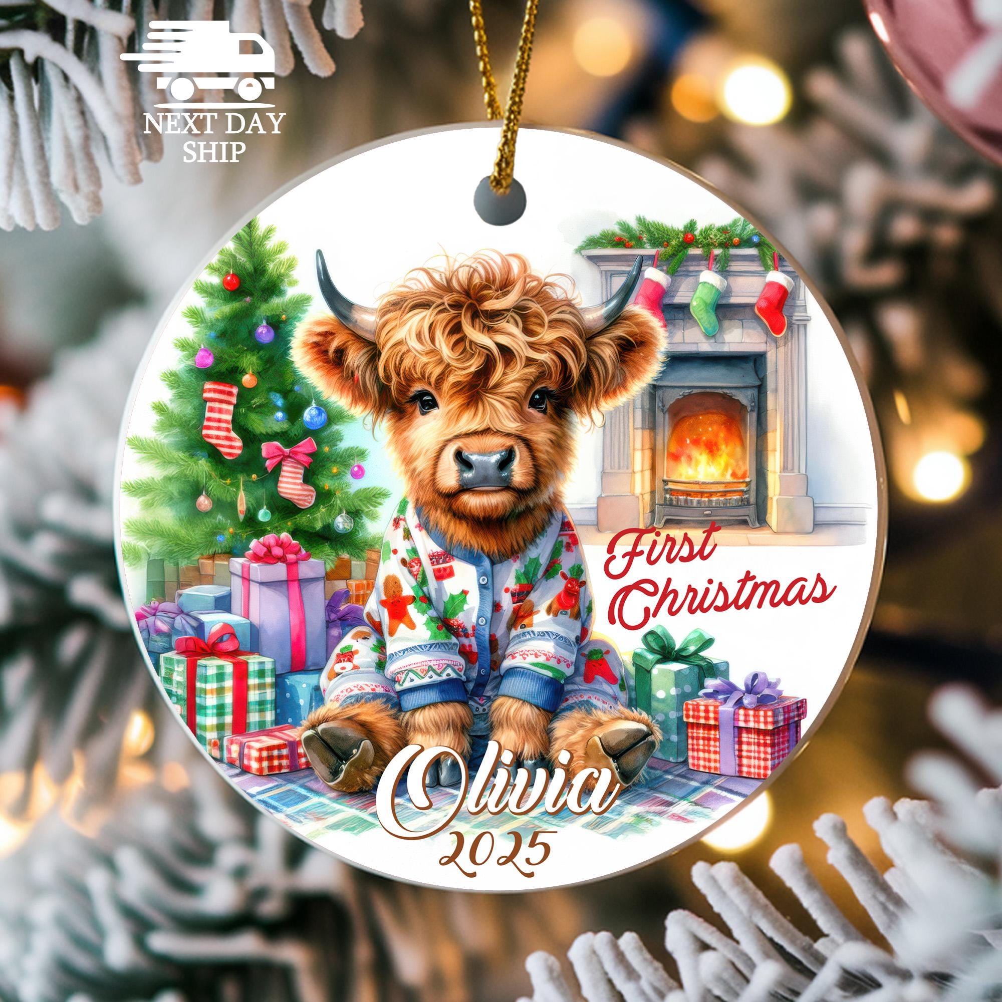 Personalized Baby's First Christmas Ornament – Highland Cow Keepsake