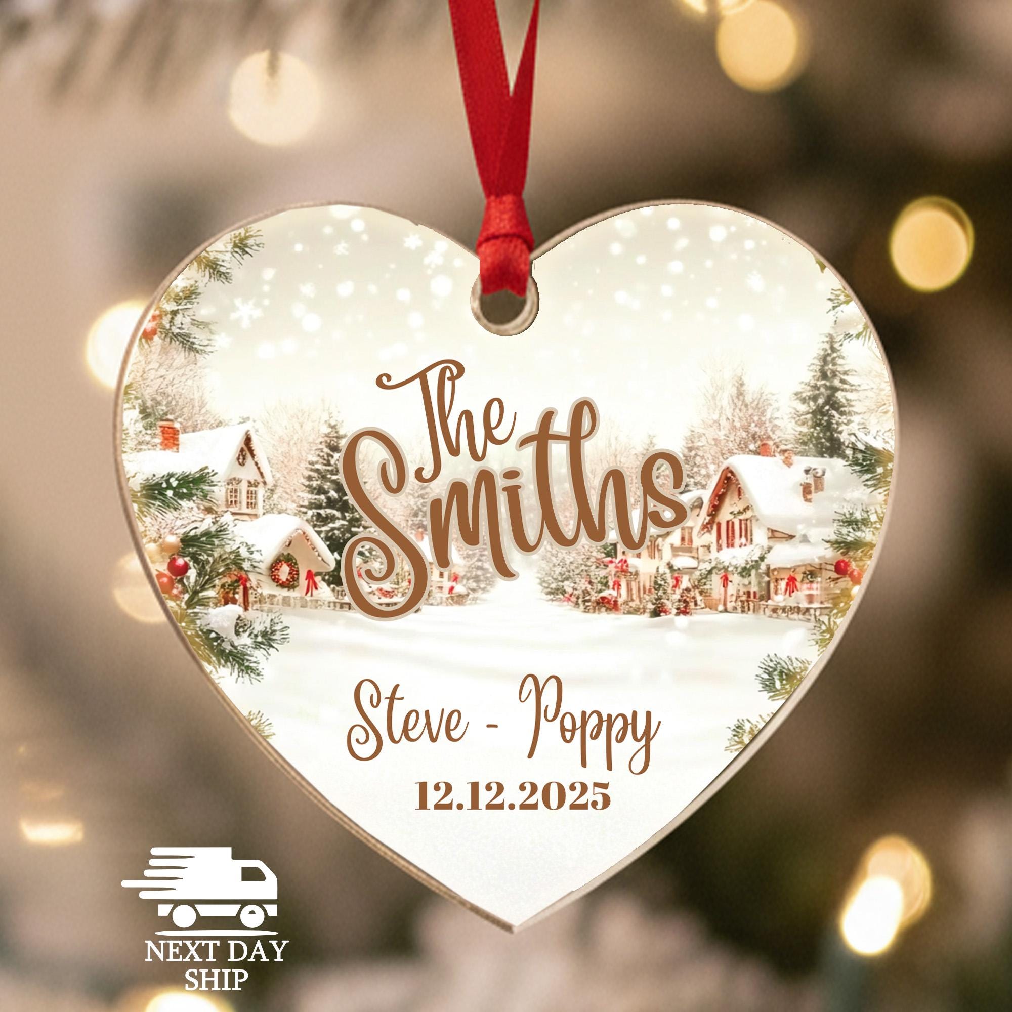 Personalized Family Christmas Ornament, Custom Name & Date, Xmas Keepsake