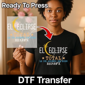 El Eclipse Total Espana 2026 DTF Transfer, Spain Solar Eclipse Ready To Press, Celestial Map Iron On