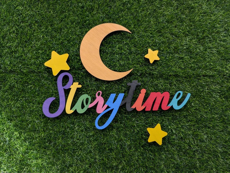 Storytime Sign With Moon and Stars | Rainbow Nursery Reading Decor - Etsy