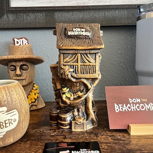 Donn&#39;s Treehouse Tiki Mug w/All 4 DTB Swizzle Sticks Banyon Tree Waikiki Village Gift Bar Decor 8&quot;