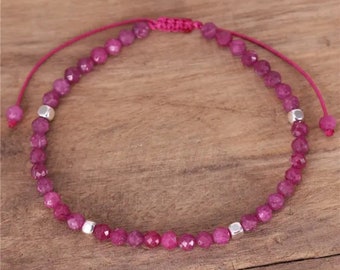 Ruby Faceted Bead Bracelet, Adjustable Minimalist Bracelet, Natural Gemstone Bracelet, Tibetan Yoga, February Birthstone,