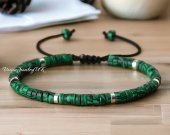 Groene malachiet kralenarmband, verstelbare hoge kwaliteit, minimalistische armband, natuursteen armband, sierlijke armband, Tibetaanse edelsteen