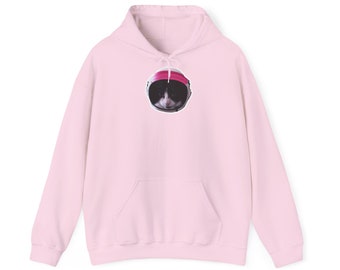 Light Pink Astronaut Cat Hoodie | Cosmic Kitty Space Explorer Sweatshirt | Fun Cat Lover Gift, Pet Parent Apparel