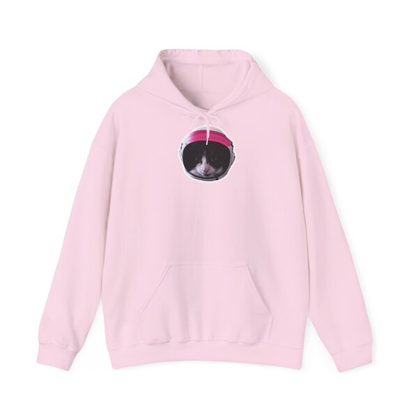 Light Pink Astronaut Cat Hoodie | Cosmic Kitty Space Explorer Sweatshirt | Fun Cat Lover Gift, Pet Parent Apparel