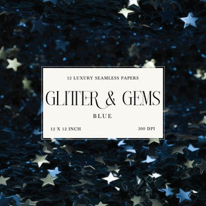 Blue Glitter & Gems Seamless Digital Papers, Metallic Sparkle Textures, Sequins Glam Background - INSTANT DOWNLOAD
