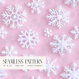 3D Snowflakes Pink Background Seamless Digital Paper, Fabric Printing, Winter Seamless Repeat Pattern, Icy Snow Background, Pink Winter