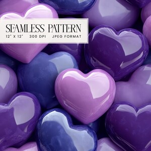 3D Purple Hearts Seamless Digital Paper, Lilac Blue Heart Digital Paper for sublimation, Print on Demand Repeat Pattern File