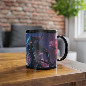 Japanese Futuristic Robot Ninja Black Coffee Mug - Perfect Gift for Coffee Lovers, Travel Enthusiasts, Nature Lovers, Home Decor