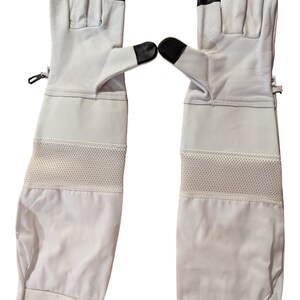 4Bee Hochwertige, belüftete weiße Imkerhandschuhe aus Rindsleder mit langen Ärmeln TouchscreenOption Bild 3
