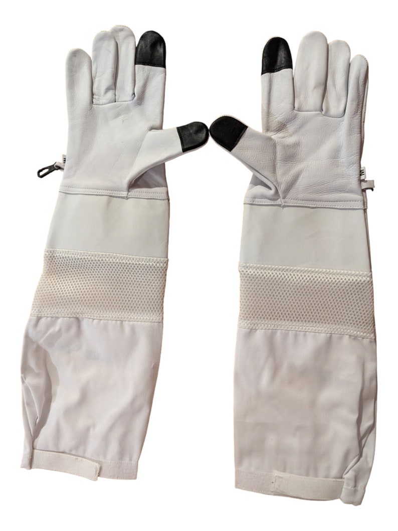 4Bee Hochwertige, belüftete weiße Imkerhandschuhe aus Rindsleder mit langen Ärmeln TouchscreenOption Bild 3
