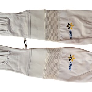 4Bee Hochwertige, belüftete weiße Imkerhandschuhe aus Rindsleder mit langen Ärmeln TouchscreenOption Bild 1