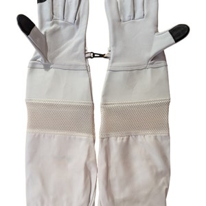 4Bee Hochwertige, belüftete weiße Imkerhandschuhe aus Rindsleder mit langen Ärmeln TouchscreenOption Bild 4