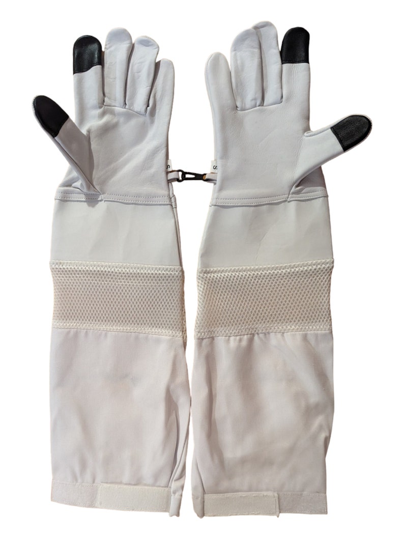 4Bee Hochwertige, belüftete weiße Imkerhandschuhe aus Rindsleder mit langen Ärmeln TouchscreenOption Bild 4