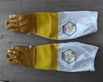 4Bee - Gants apicoles jaunes Premium aérés en cuir de vachette avec manches longues + option "Touch Screen"