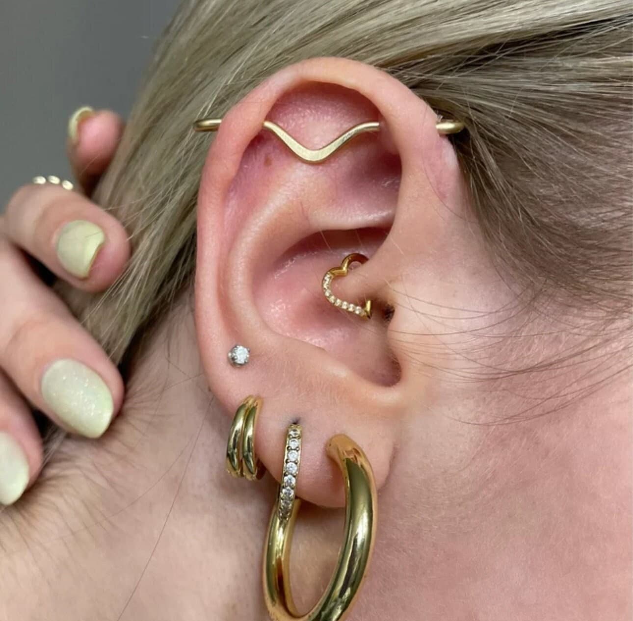 V Smooth Yellow Gold Fill Industrial Ear Bar, Industrial Piercing