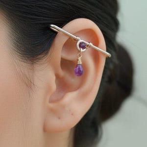 Faux Industrial Piercing Goddess Dangling Gemstone / Over the Ear Cuff