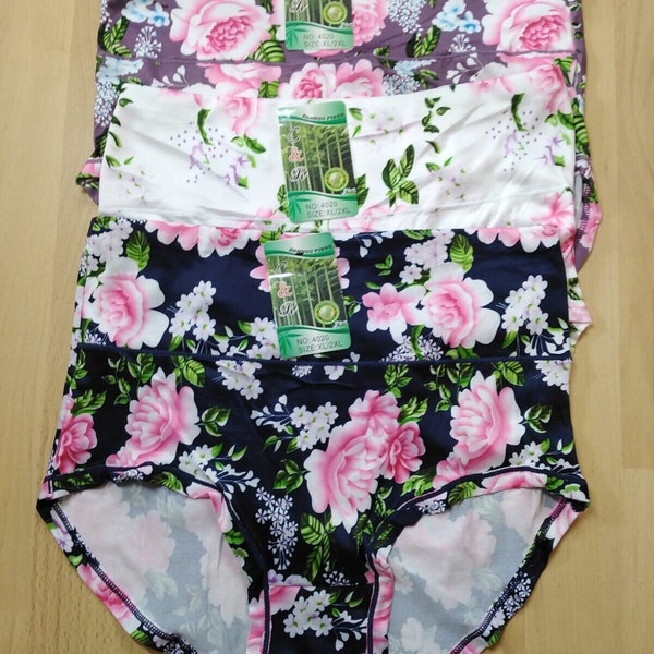 3er Set Damen Slips Frauen Unterhose Bambus Unterwäsche Pants 38-46 Höschen mit kreativen Design-Rasa Blumen Geschenk Idee Hochtailliert
