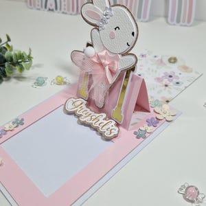 Carte pop-up ballerine, carte d'anniversaire princesse lapin, carte félicitations naissance, carte coulissante, personnalisé, fait main