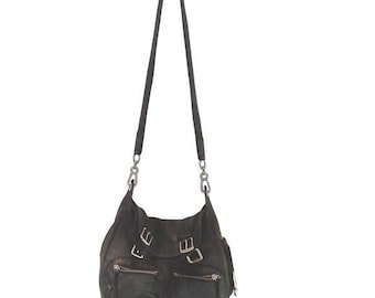 Carla Mancini Black Leather Hobo Bag Slouchy Crossbody Handcrafted USA Y2K