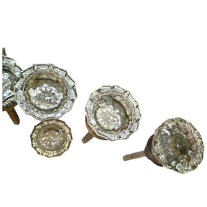 Antique Glass Door Knob Set Ornate Metal Backplates Keyhole Vintage Hardware