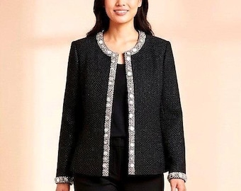 Vintage Berek 2 Beaded Jacket XL Black Rhinestone Embellished Art to Wear Blazer