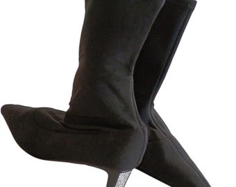 Ciaos Essentials Black Stretch Sock Boots Rhinestone Embellished Kitten Heel 90s