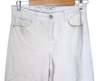 Jeans Revelation Denim Vintage para mujer, blancos, de pierna ancha y talle alto, elásticos, talla 10