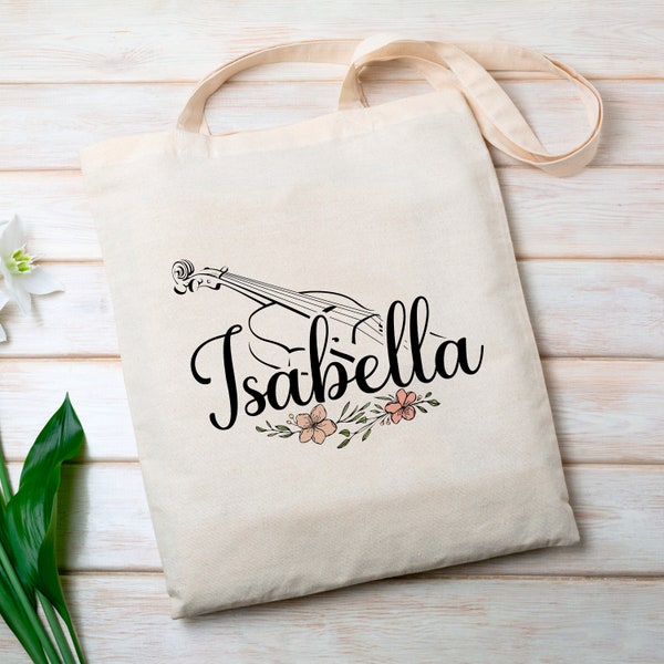 Personalized violin flower custom name tote bag | music gift for her