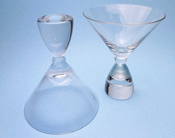 Vintage Modern Hand Blown Conical Base Martini Glasses, Set of 2