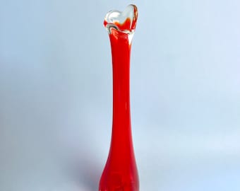 Viking Glass Three Foil Flame Orange - Persimmon Swung Vase