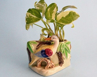 Vintage Florart Handpainted Bird Planter