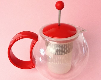 Vintage Assam Round Teapot Press with Infuser by Bodum | Red