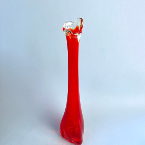 Viking Glass Three Foil Flame Orange - Persimmon Swung Vase