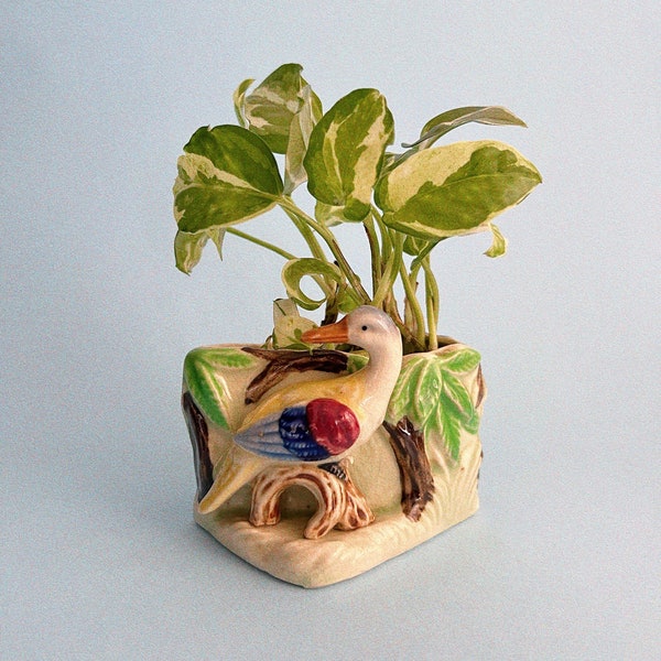 Vintage Florart Handpainted Bird Planter