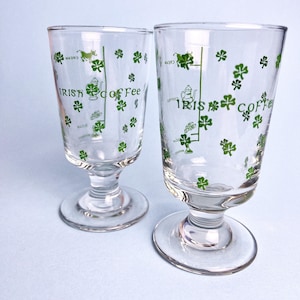 Vintage Irish Coffee Footed Glasses with Recipe Label, Set of 2