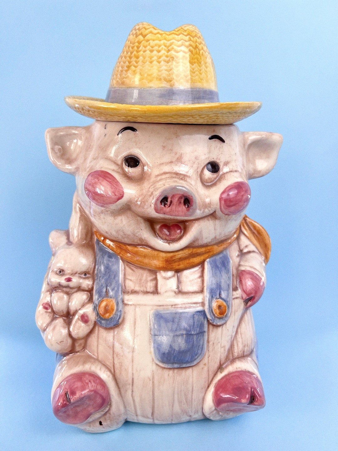 Vintage Treasure Craft Farmer Pig Cookie Jar - Etsy