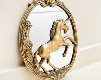 Vintage Brass Unicorn Mirror