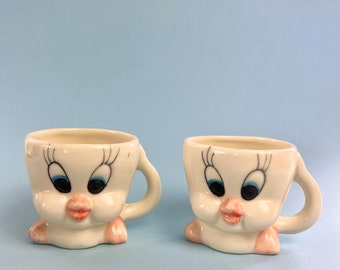 Vintage Ceramic Tweety Mugs, Set of 2