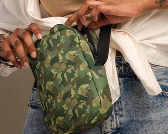 Utility Crossbody Bag, Corgi Camo Festival Bag, Camoflage Travel Sling Bag, Small Everyday Purse, Minimalist Bag, Outdoor Adventure Bag