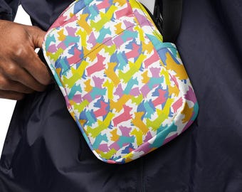 Utility Crossbody Bag, Bright Corgi Camo Festival Bag, Camoflage Travel Sling Bag, Small Everyday Purse, Minimalist Outdoor Adventure Bag