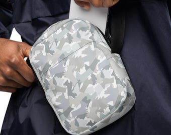 Utility Crossbody Bag, Snow Corgi Camo Festival Bag, Camoflage Travel Sling, Small Everyday Purse, Minimalist Outdoor Adventure Bag