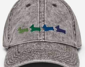 Vintage Dad Hat – Embroidered Corgi Dad Hat, Unisex Vintage Baseball Cap