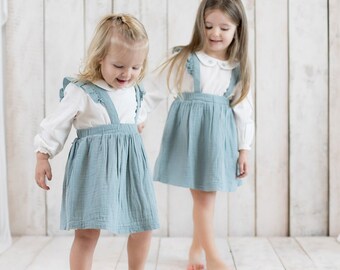 OrganicEra Organic Muslin Kids Dress with Ruffles, Blue