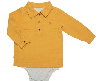 OrganicEra Boys Organic Muslin Bodysuit Mustard