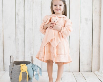 OrganicEra dress made of organic muslin with Peter Pan collar, salmon